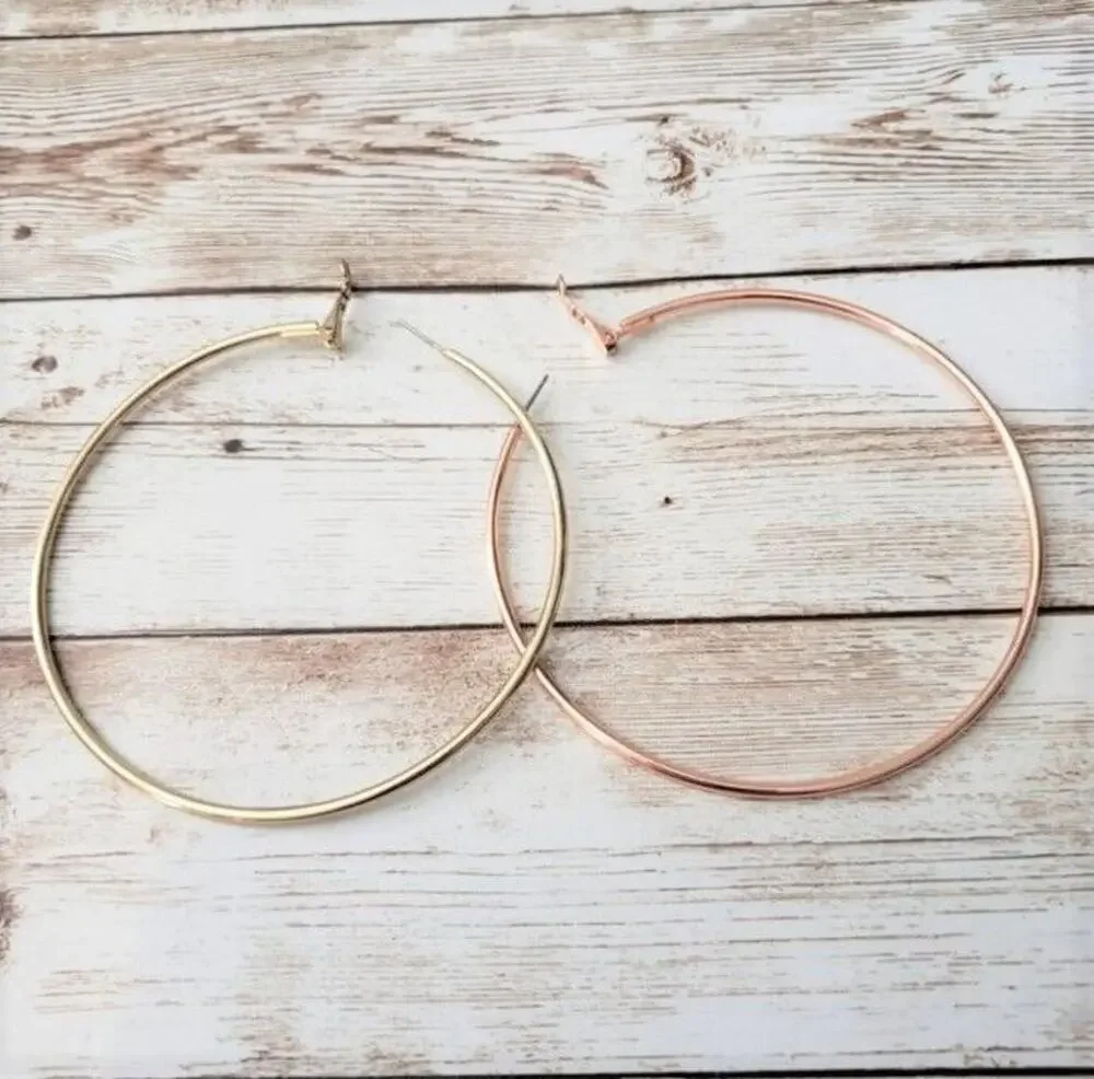 Extra Large Multi Tone Hoop Earrings (One Gold Tone, One Rose Gold Tone)